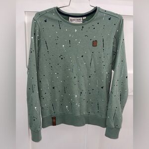 Naketano Sage Green Crewneck with Navy & White Splatter